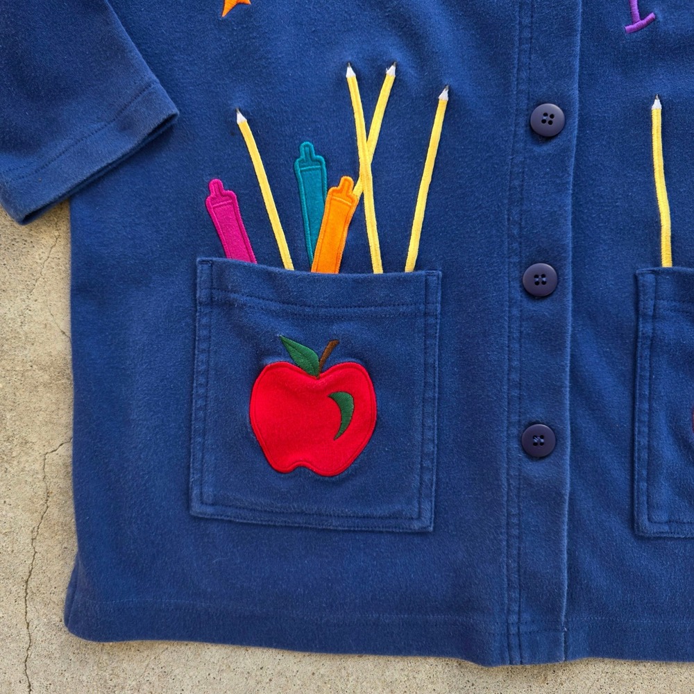 Vintage 90s Teacher Sweater Size M Alphabet Pencils Oversized Wearable Art - Picture 8 of 13
